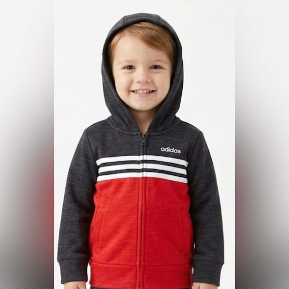 Adidas Kids Hoodie in Red and Black with White Stripes